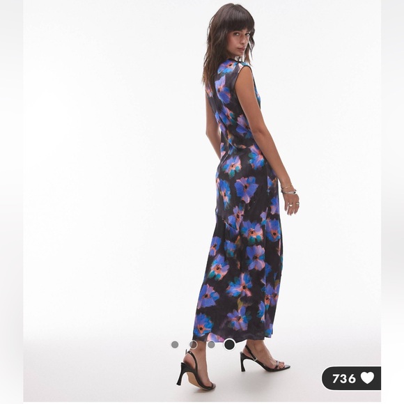 Topshop Drape Neck Maxi Dress in Large Purple Floral - Picture 4 of 7